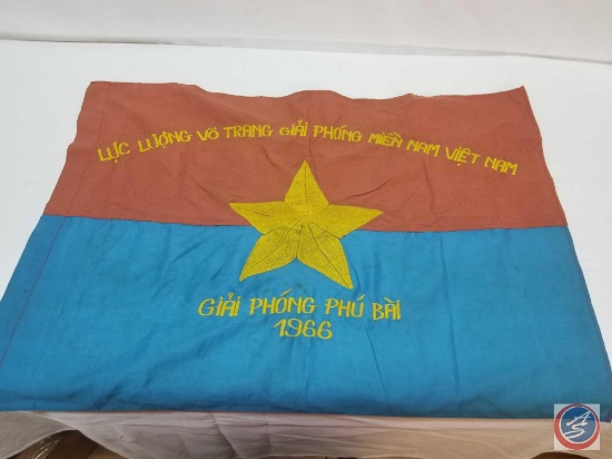 Vietnam Era Viet Cong VC Combat Battle Flag Measuring 29'' X 21 1/4'', Front Reads Luc Luong Vo