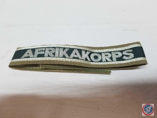 German WWII Army Afrika Korps Officers Cuff Title Measuring 16 1/2'' X 1 2/16'' Front Reads Afrika