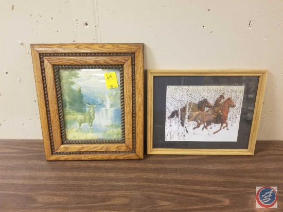 Deer Artwork Framed and Signed by Artist Measuring 14'' X 16'' and Bev Doolittle Mountain Man