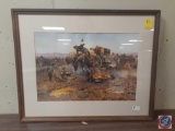 Framed Wild West Print by C.M. Russel 1912 Measuring 28'' X 22''