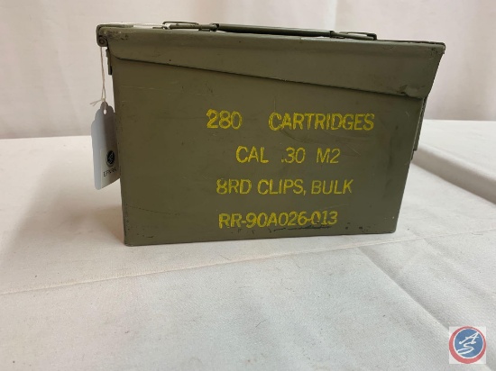 380 Rounds of Military Issue 30-06 in 8 Round Enbloc clips in original steel ammo can. Requisitioned