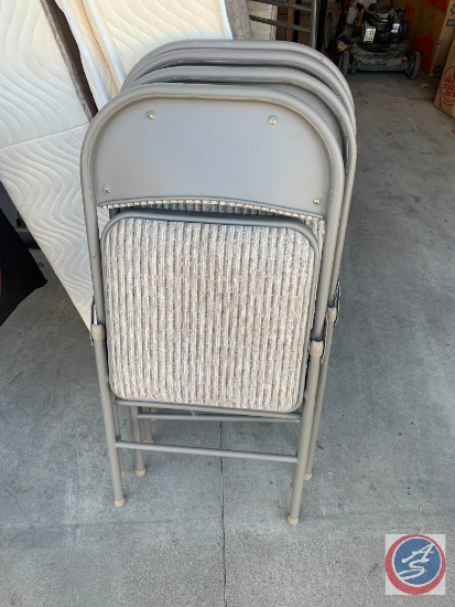 (4) Grey Folding Chairs w/Upholstered Seats