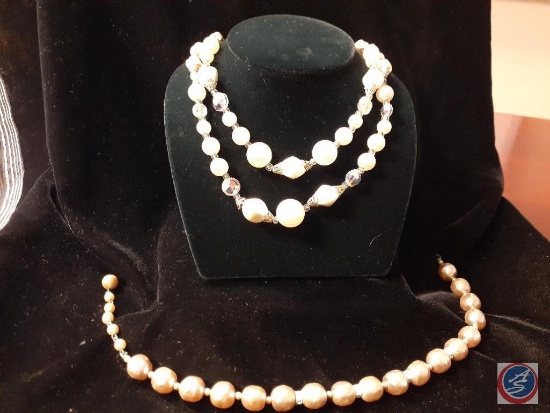 2 strand white and gold bead necklace