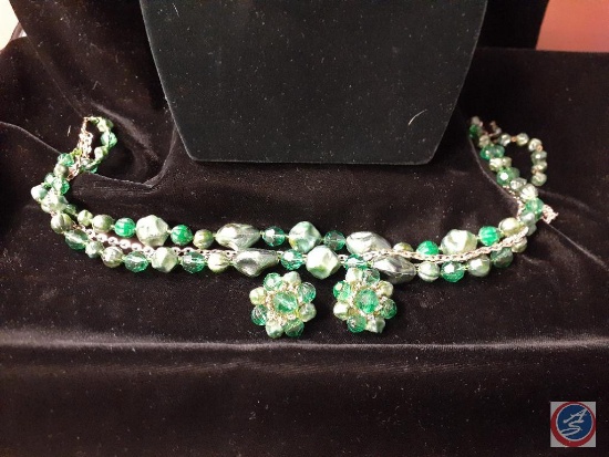 green necklace and earring set