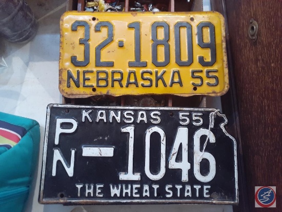 (2) 1955 License Plates, Vintage Shirt Pins and Other Assorted Trinkets