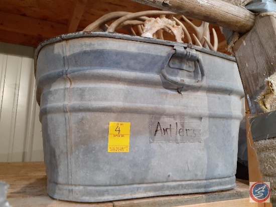 Metal Wash Bin with Assorted Sets of Antlers
