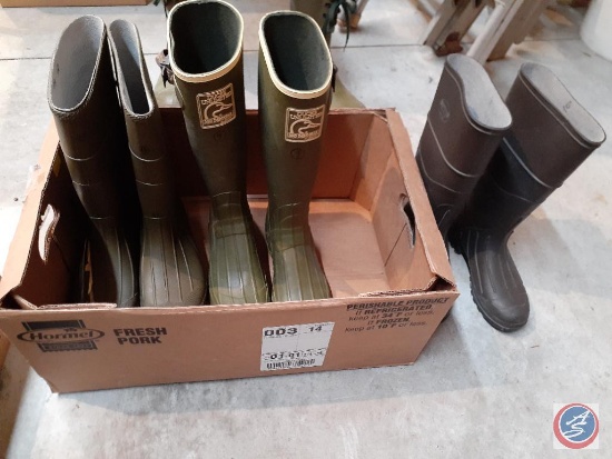 (3) Pairs of Muck Boots Including Ducks Unlimited Mad Dog Gear Size 9 and (2) Servus Size 12 and 6