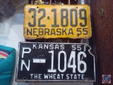 (2) 1955 License Plates, Vintage Shirt Pins and Other Assorted Trinkets
