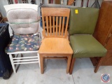 Wooden Slatback Chair, Padded and Upholstered Chair with Nailhead Accents and Wooden Spindle Back