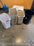 Four assorted trash cans