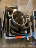 Cold Cambro...eighth size line pans,......2 large spatulas grill,... pasta cooker, small pan and qua