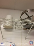 Order circle, grease strainer, bus tubs, frying pan on the shelf, shelf on left side only