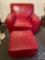 Red Leather Arm Chair and Matching Ottoman...
