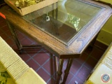 Glass, Wooden, and Metal End Table {{CONTENTS SOLD SEPARATELY}}