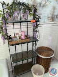 Four Tier Decorative Shelf, Wicker Laundry Basket, Antique Hand Held Mirror, More...