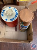 Vintage Tinker Toy Construction Set (Brown Tape Sealing Container) Cookie Tin Filled w/ Crayons...