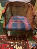 Vintage Wood and Rattan Cushioned Chair...
