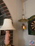 Lamp, Brass Kerosene Hanging Lantern {{BUYER MUST TAKE DOWN, BRING STEP STOOL}}