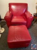 Red Leather Arm Chair and Matching Ottoman...