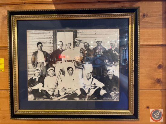 Framed Black and White Photo of a Baseball Team Measuring 16'' X 20'', Framed Black and White Photo