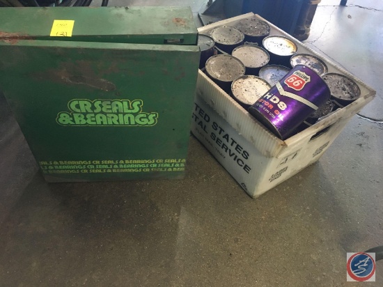 Vintage Oil Cans and CR Seals & Bearing Metal Cabinet