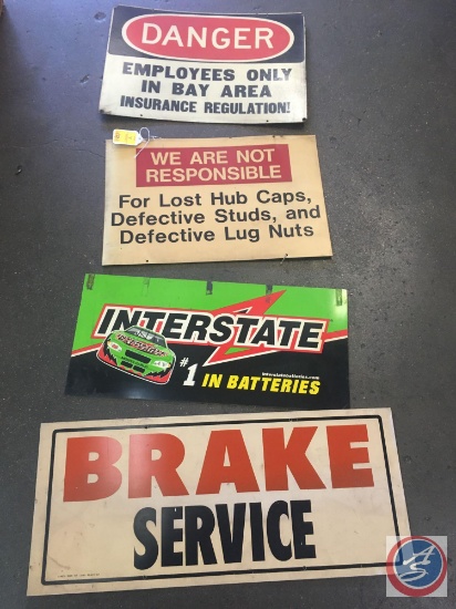 (4) Signs - Danger, We Are Not Responsible, Interstate, Brak Service