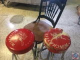 (2) Winchester Bar Stools {{ONE NEEDS RE-UPHOLSTERED}} and Wooden Spindle Back Chair