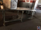 Two Tier Stainless Steel Prep Table On Casters Measuring 84'' X 30'' X 34'' with Edlund Can Opener