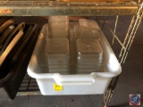 Tub of Cambro 1/6 Size Clear Containers Marked 62CW and Cambro Clear 1/6 Size Containers Marked 66CW