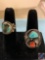 Turquoise and coral ring man-size stamp NC inside smaller ring is turquoise
