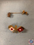 (3) pins. Army donkey, flag set and a horseshoe locket