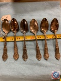 Six unity silver company Native American chief, wheat sheaf and snow shoe decorated spoons
