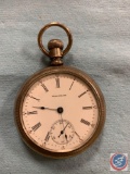 Waltham pocket watch with a secondhand horse and rider on the back