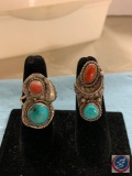 (2) Turquoise and Coral rings
