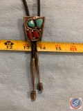 R&N Nastacto fabricated coral and turquoise bolo tie