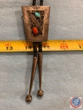 Sterling silver turquoise and coral bolo tie by R H Sterling