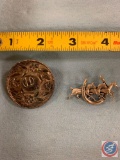Sombrero pin and three horses with a horseshoe pin both Sterling