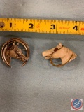 Sterling horse head in a horseshoe and a mother of pearl hand carved draft horse