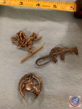 Goldtone watch fob Horse and a horseshoe pen and a riding crop horseshoe pin