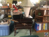 Side Table Measuring 28'' X 20'' X 24'' {{Both Sides Open}}, (2) Canes, Lamp with Shade, Glass Owl,
