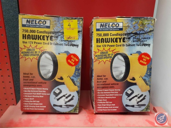 (2) Nelco 750,000 Candlepower Hawkeye Dual Power Spotlights