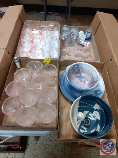 Vintage Pink Floral Glass Bowls, Stemmed Glasses, CocaCola Glasses and More