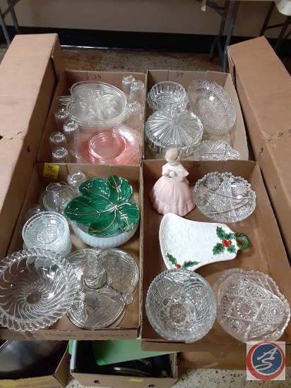 Clear and Pink Glass Serving Dishes,...