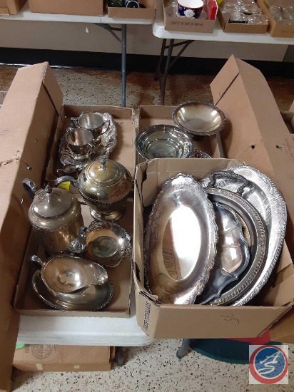 Silver Plated Serving Platters, Silver Plated Serving Dishes and Silver Plated Cream, Sugar Server