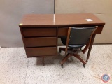 Wood Desk and Chair by Stanley w/Wheels 46