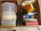 Assorted Plastic Containers, Bamboo Paper Plate Holders and More