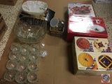 Plastic Dishware and Cutlery, Punch Bowl, Ladle and 12 Cups and Holiday Dishware