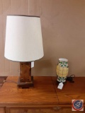 Wood Base Lamp with Shade and Floral Desk Lamp