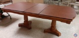 Dual Pedestal Dining Table with (2) Leaves and Cover Measuring 81'' X 42'' X 30''