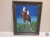 Framed Painting of Eagles Signed Vern Olson Measuring 23'' X 29''